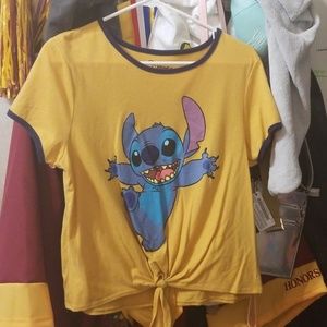 Disney Stitch Crop T-Shirt Mustard w Navy Trim